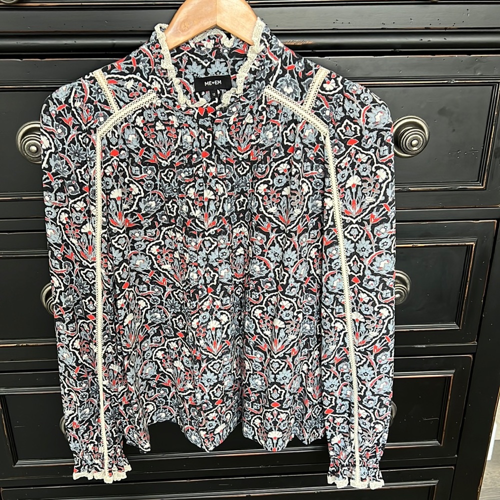 ME+EM Black and Red Patterned Blouse
